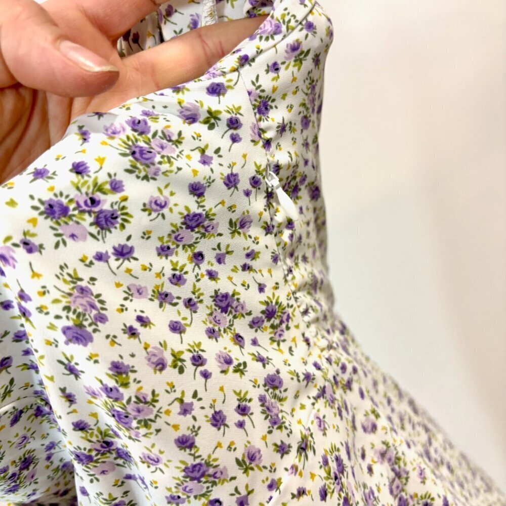 Pink Martini Riley Floral White Midi Dress Ruffle Trim sz XL Summer Date night - Picture 10 of 11
